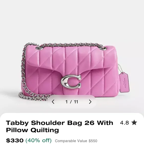 COACH, the Quilted Leather Tabby 26 Silver Hardware Shoulder Crossbody Bag - Picture 4 of 7